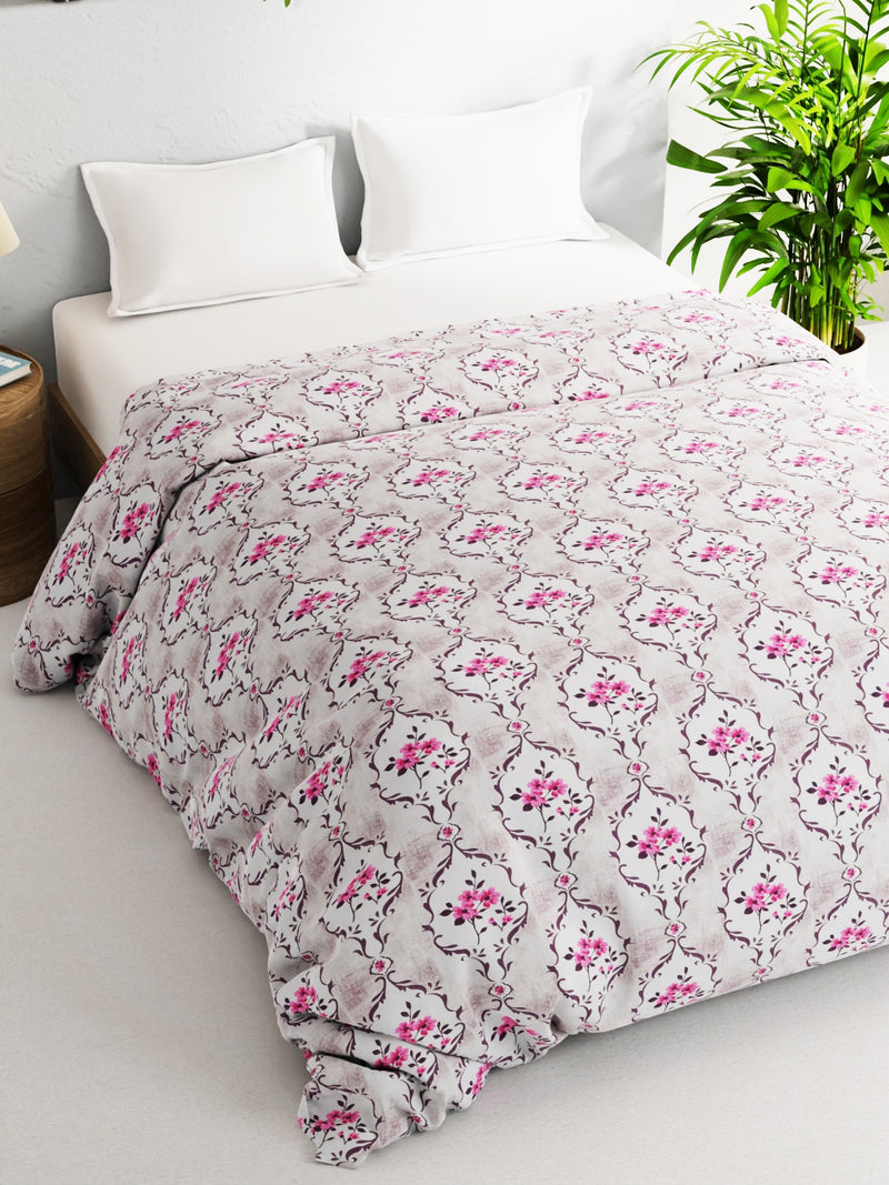 Super Soft 100% Natural Cotton Fabric Double Comforter For Winters <small> (floral-white/pink)</small>