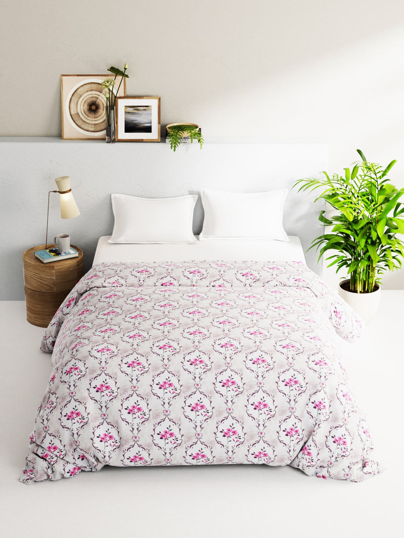 Super Soft 100% Natural Cotton Fabric Double Comforter For Winters <small> (floral-white/pink)</small>