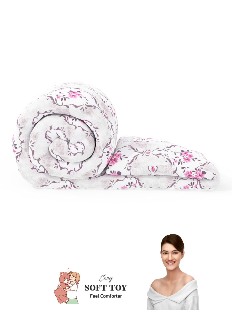 Super Soft 100% Natural Cotton Fabric Double Comforter For Winters <small> (floral-white/pink)</small>
