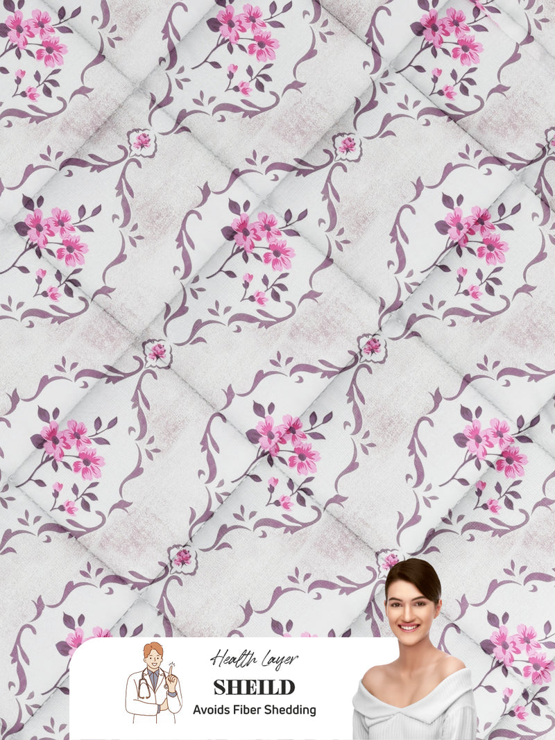 Super Soft 100% Natural Cotton Fabric Double Comforter For Winters <small> (floral-white/pink)</small>