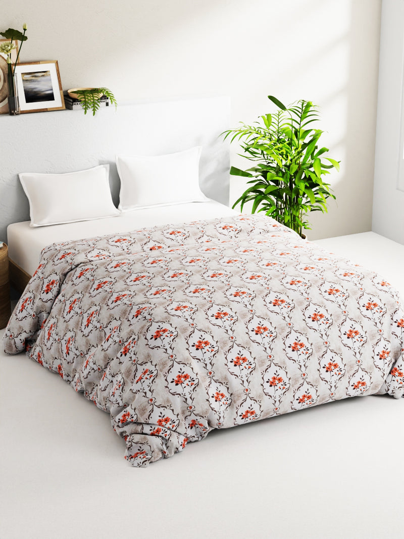 Super Soft 100% Natural Cotton Fabric Comforter For All Weather <small> (floral-white/orange)</small>
