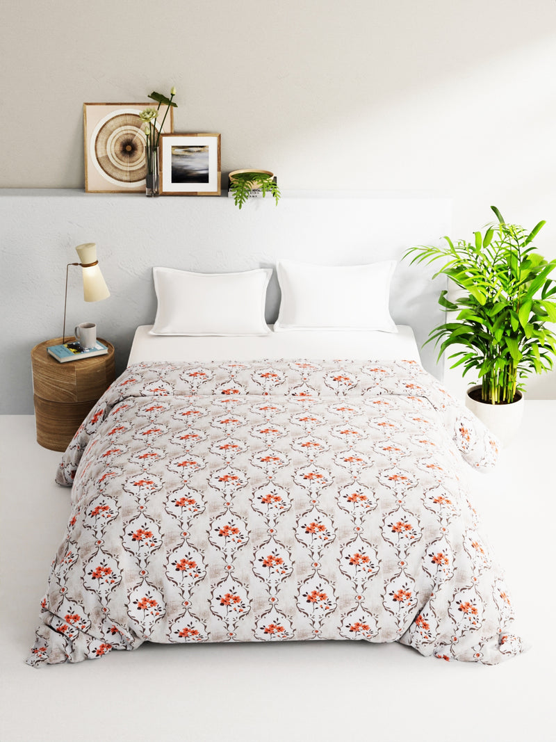 Super Soft 100% Natural Cotton Fabric Comforter For All Weather <small> (floral-white/orange)</small>