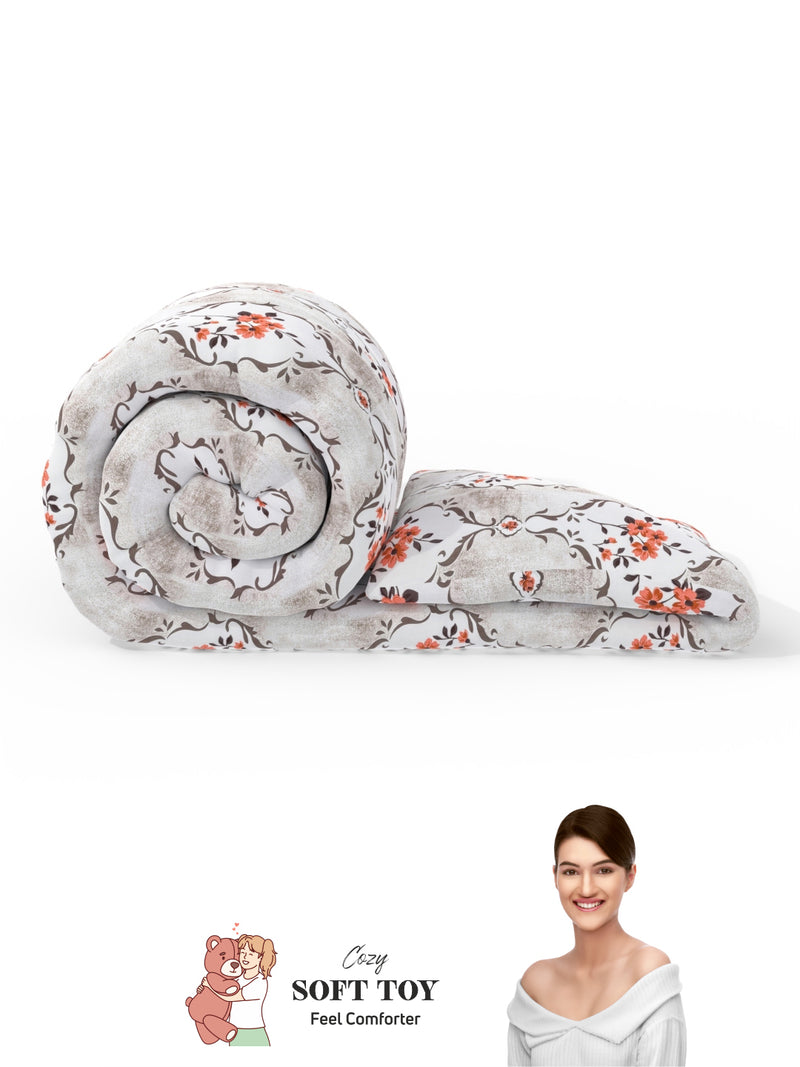 Super Soft 100% Natural Cotton Fabric Comforter For All Weather <small> (floral-white/orange)</small>