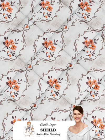 Super Soft 100% Natural Cotton Fabric Comforter For All Weather <small> (floral-white/orange)</small>