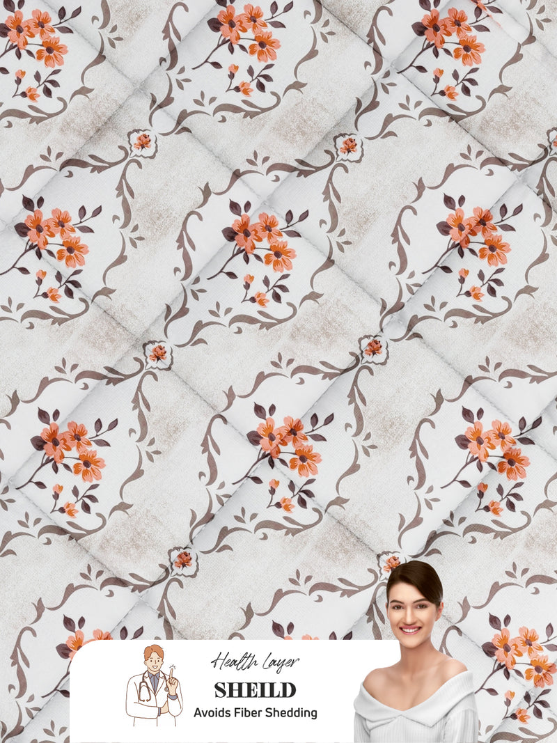 Super Soft 100% Natural Cotton Fabric Comforter For All Weather <small> (floral-white/orange)</small>