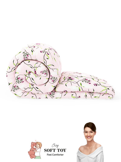 Super Soft 100% Natural Cotton Fabric Comforter For All Weather <small> (floral-pink)</small>