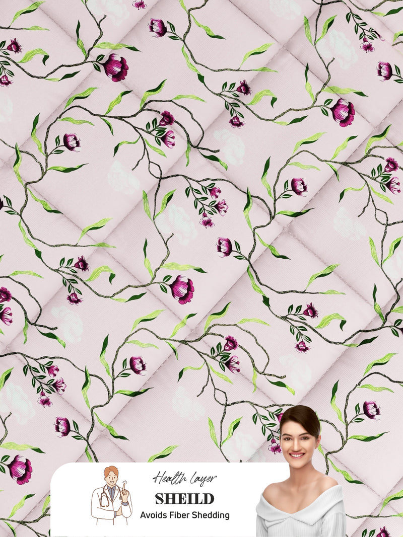Super Soft 100% Natural Cotton Fabric Comforter For All Weather <small> (floral-pink)</small>