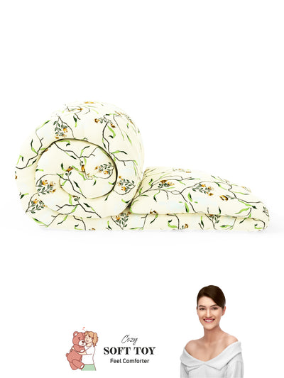 Super Soft 100% Natural Cotton Fabric Comforter For All Weather <small> (floral-lt.yellow)</small>