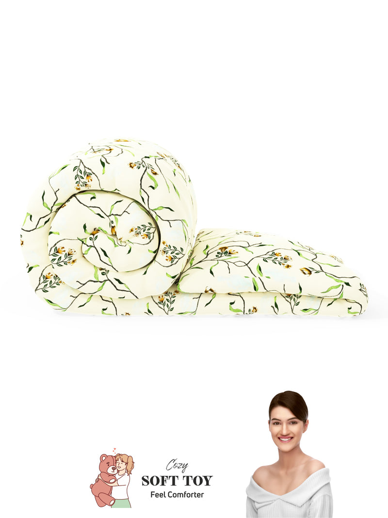 Super Soft 100% Natural Cotton Fabric Comforter For All Weather <small> (floral-lt.yellow)</small>