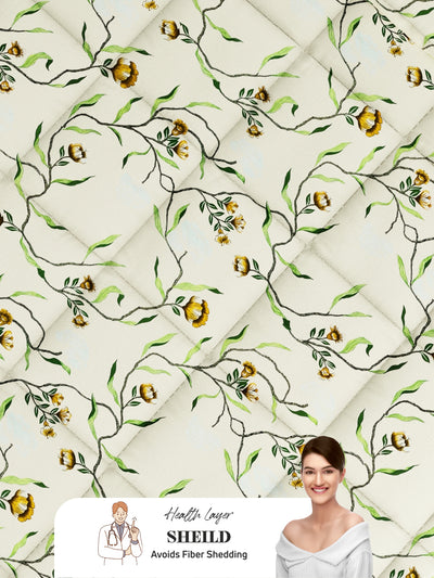 Super Soft 100% Natural Cotton Fabric Comforter For All Weather <small> (floral-lt.yellow)</small>