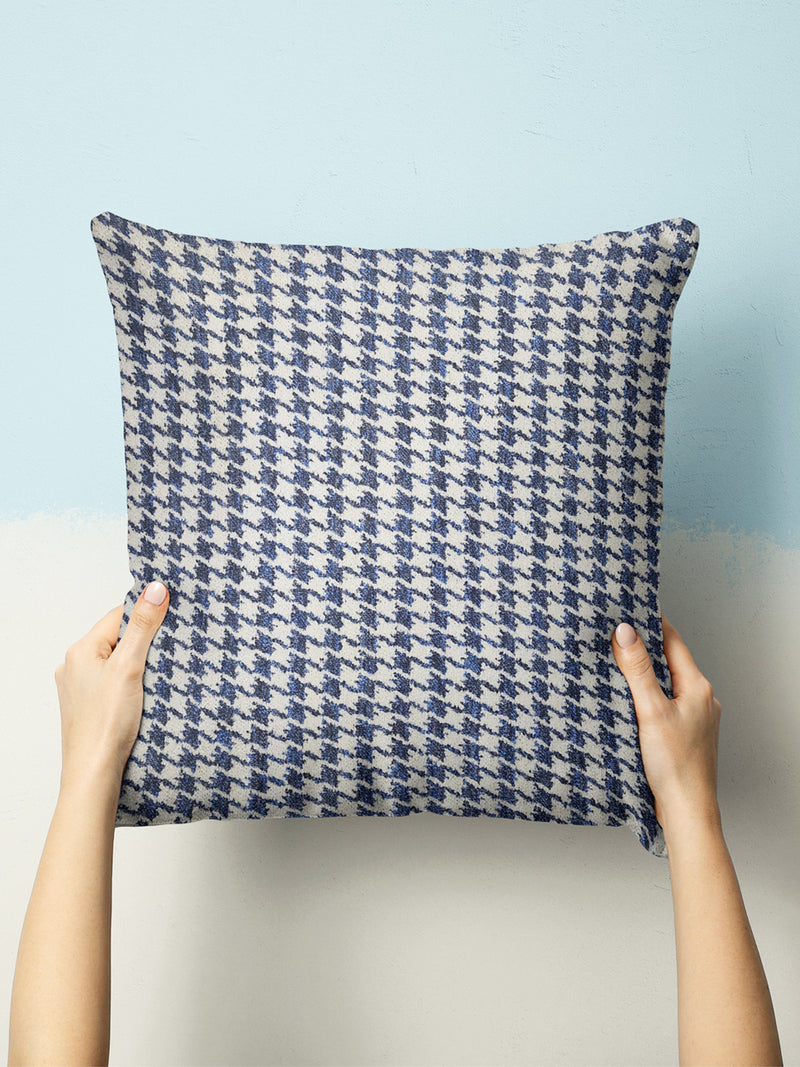 Decorative Hand Loom Cotton Jute Cushion Covers <small> (geometric-blue/ivory)</small>