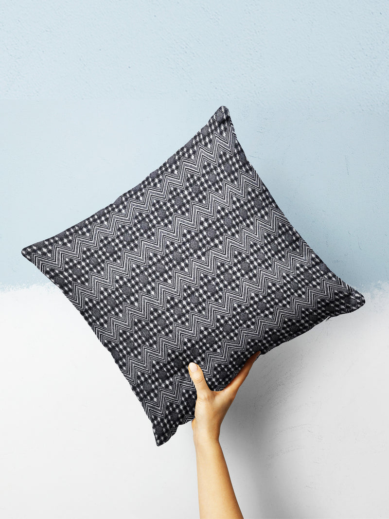 Decorative Hand Loom Cotton Jute Cushion Covers <small> (geometric-black)</small>