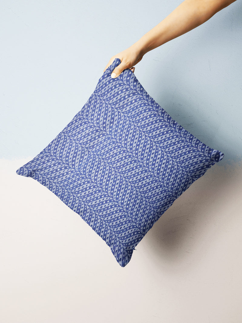 Decorative Hand Loom Cotton Jute Cushion Covers <small> (geometric-blue)</small>