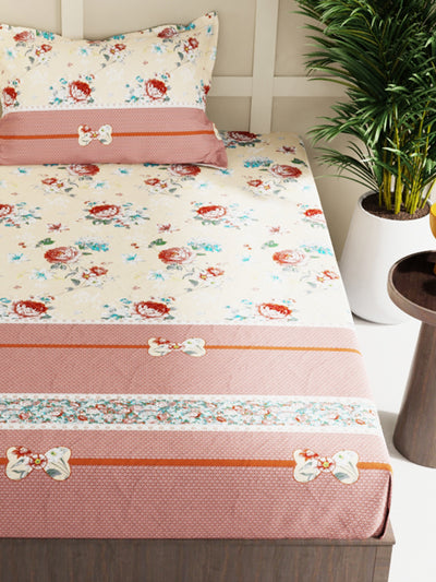 Extra Smooth Micro 2 Single Bedsheet With 2 Pillow Cover <small> (floral-beige/brown)</small>