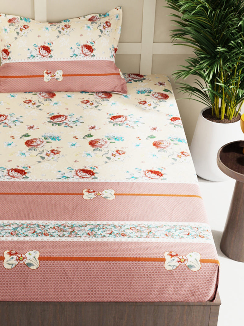 Extra Smooth Micro 2 Single Bedsheet With 2 Pillow Cover <small> (floral-beige/brown)</small>