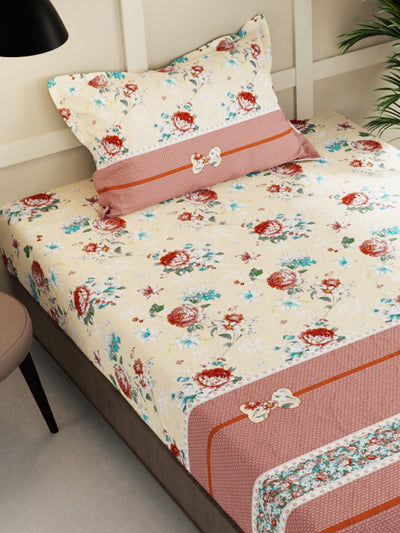 Extra Smooth Micro 2 Single Bedsheet With 2 Pillow Cover <small> (floral-beige/brown)</small>