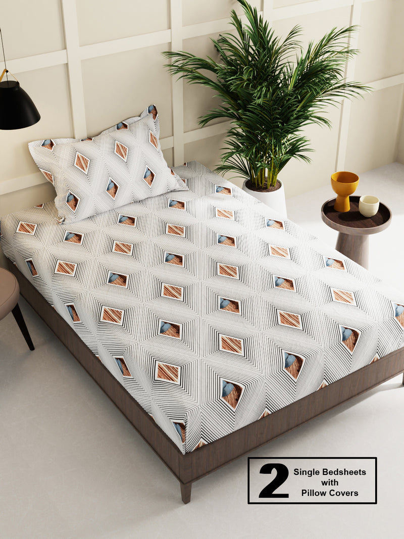 Extra Smooth Micro 2 Single Bedsheet With 2 Pillow Cover <small> (geometric-black/white)</small>