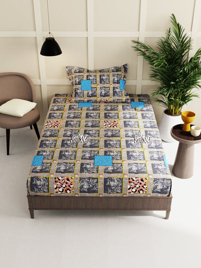 Extra Smooth Micro 2 Single Bedsheet With 2 Pillow Cover <small> (geometric-darkgrey)</small>