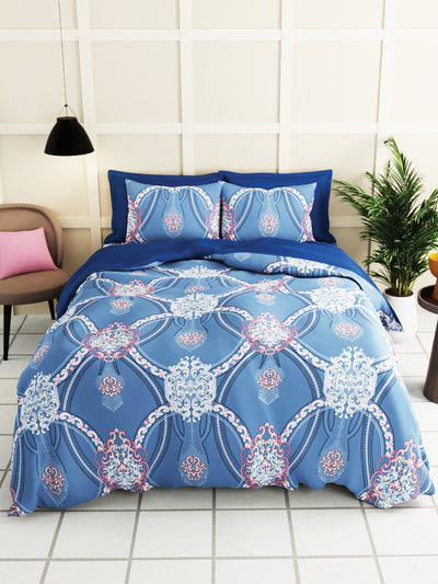 Extra Smooth Micro 2 Single Bedsheet With 2 Pillow Cover <small> (floral-blue)</small>