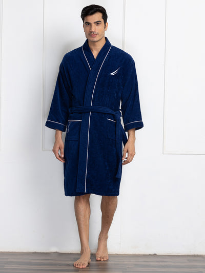 Luxurious Ultra Soft Bath Robe <small> (solid-navy/dark grey)</small>