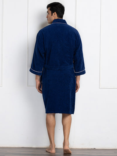 Luxurious Ultra Soft Bath Robe <small> (solid-navy/dark grey)</small>