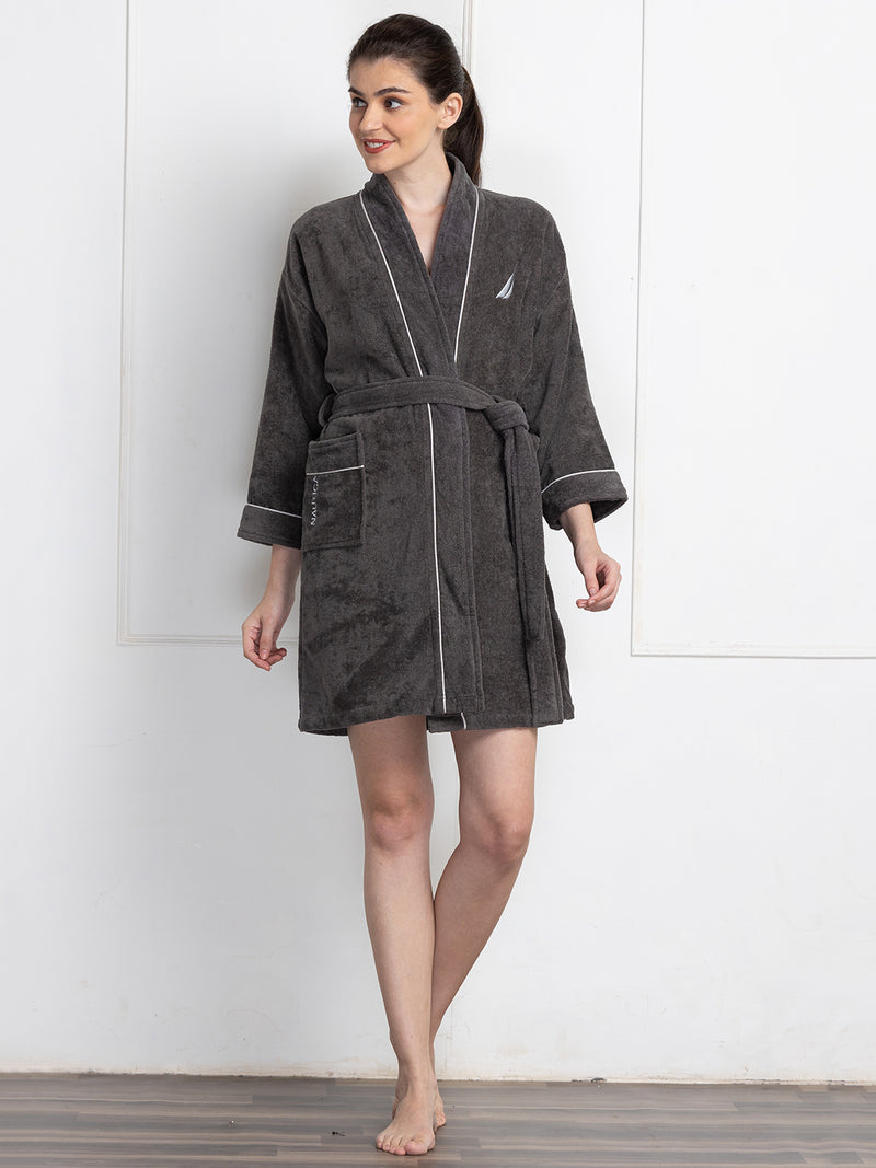 Luxurious Ultra Soft Bath Robe <small> (solid-navy/dark grey)</small>