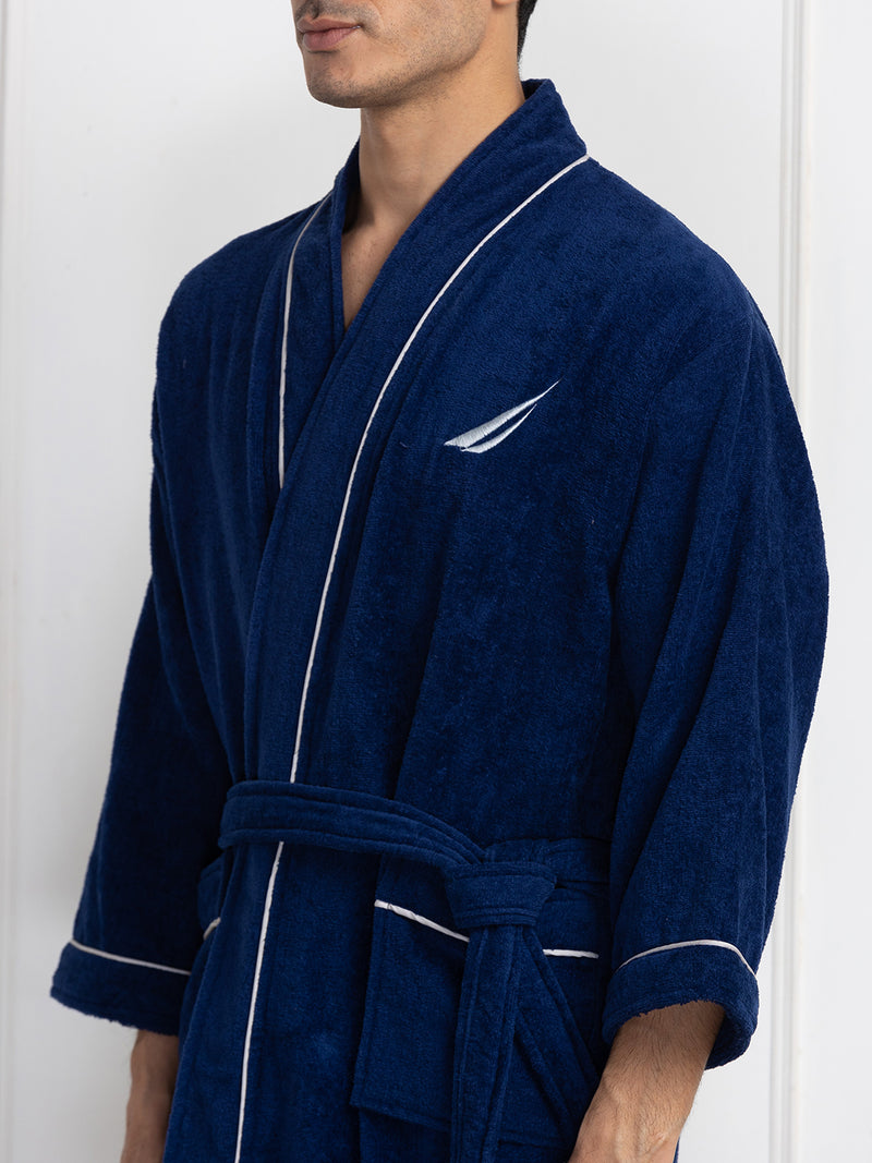 Luxurious Ultra Soft Bath Robe <small> (solid-navy/dark grey)</small>