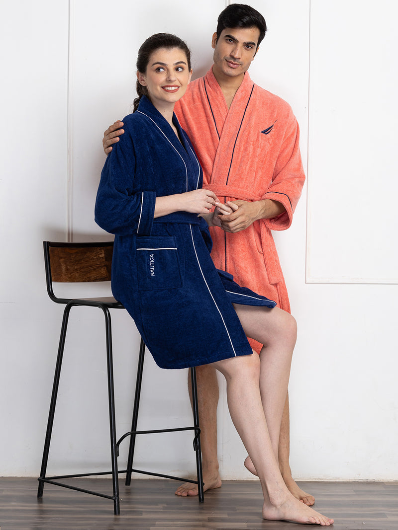 Luxurious Ultra Soft Bath Robe <small> (solid-navy/coral)</small>