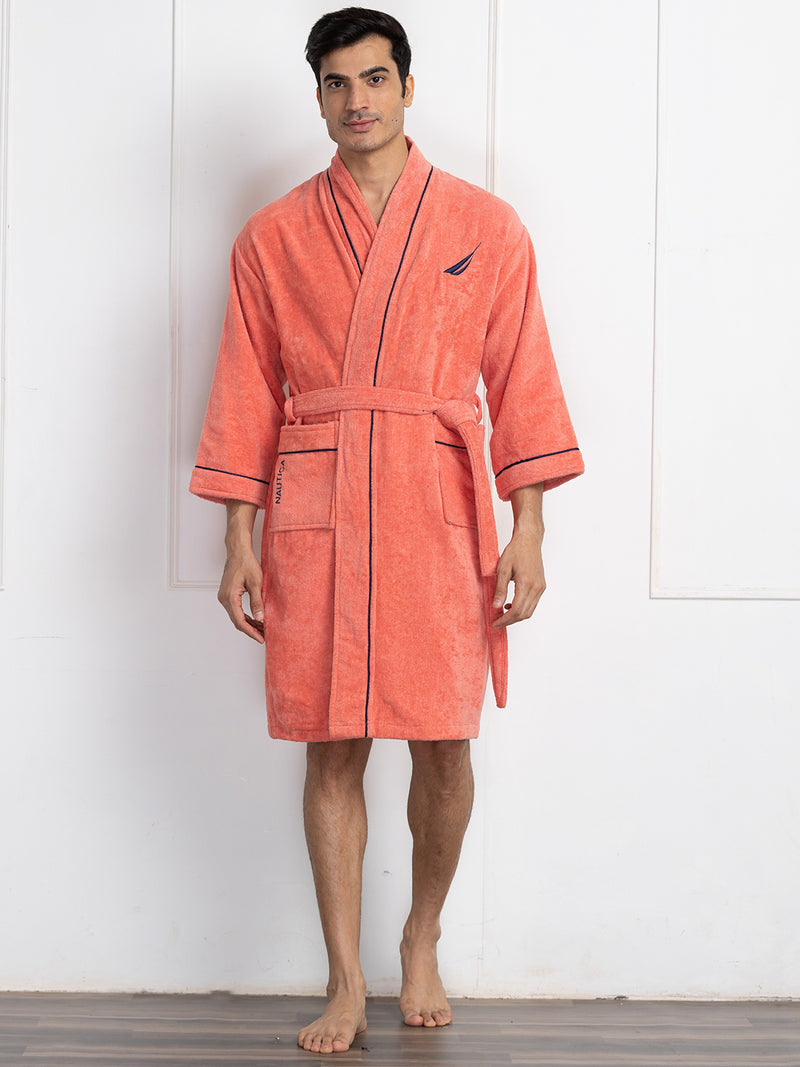 Luxurious Ultra Soft Bath Robe <small> (solid-navy/coral)</small>