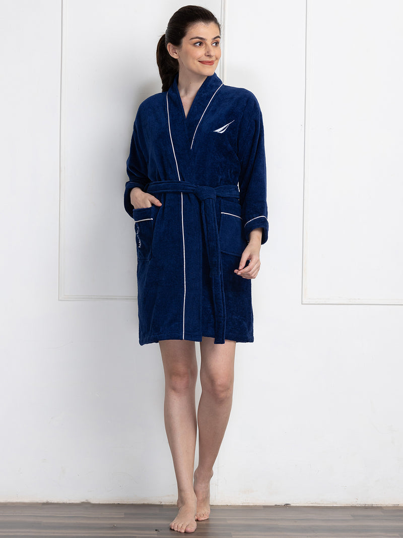 Luxurious Ultra Soft Bath Robe <small> (solid-navy/coral)</small>