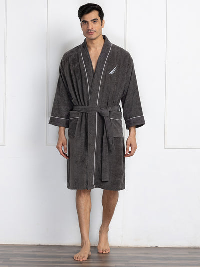 Luxurious Ultra Soft Bath Robe <small> (solid-coral/dark grey)</small>
