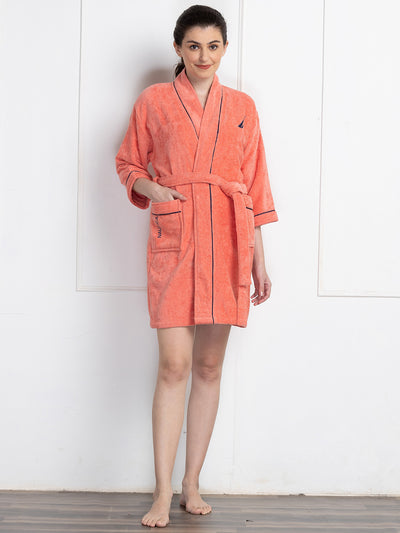 Luxurious Ultra Soft Bath Robe <small> (solid-coral/dark grey)</small>