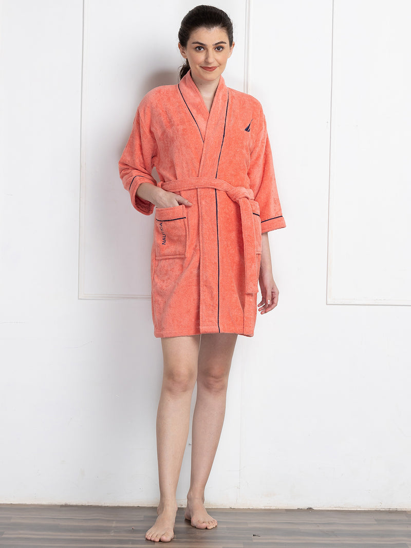 Luxurious Ultra Soft Bath Robe <small> (solid-coral/dark grey)</small>