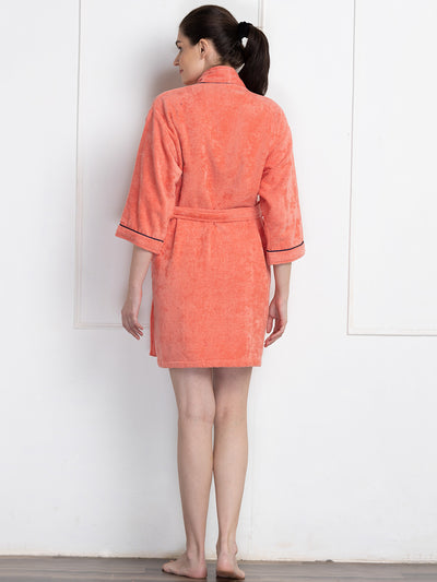 Luxurious Ultra Soft Bath Robe <small> (solid-coral/dark grey)</small>