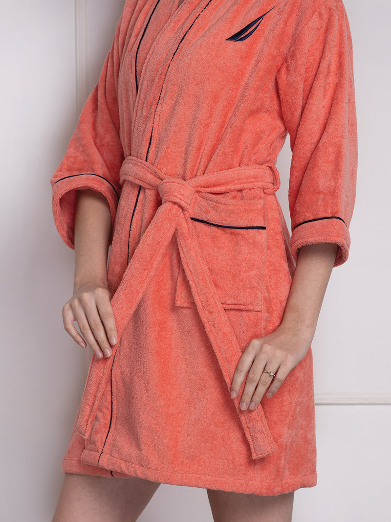 Luxurious Ultra Soft Bath Robe <small> (solid-coral/navy)</small>