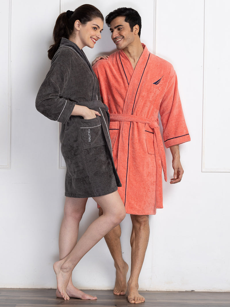 Luxurious Ultra Soft Bath Robe <small> (solid-coral/dark grey)</small>