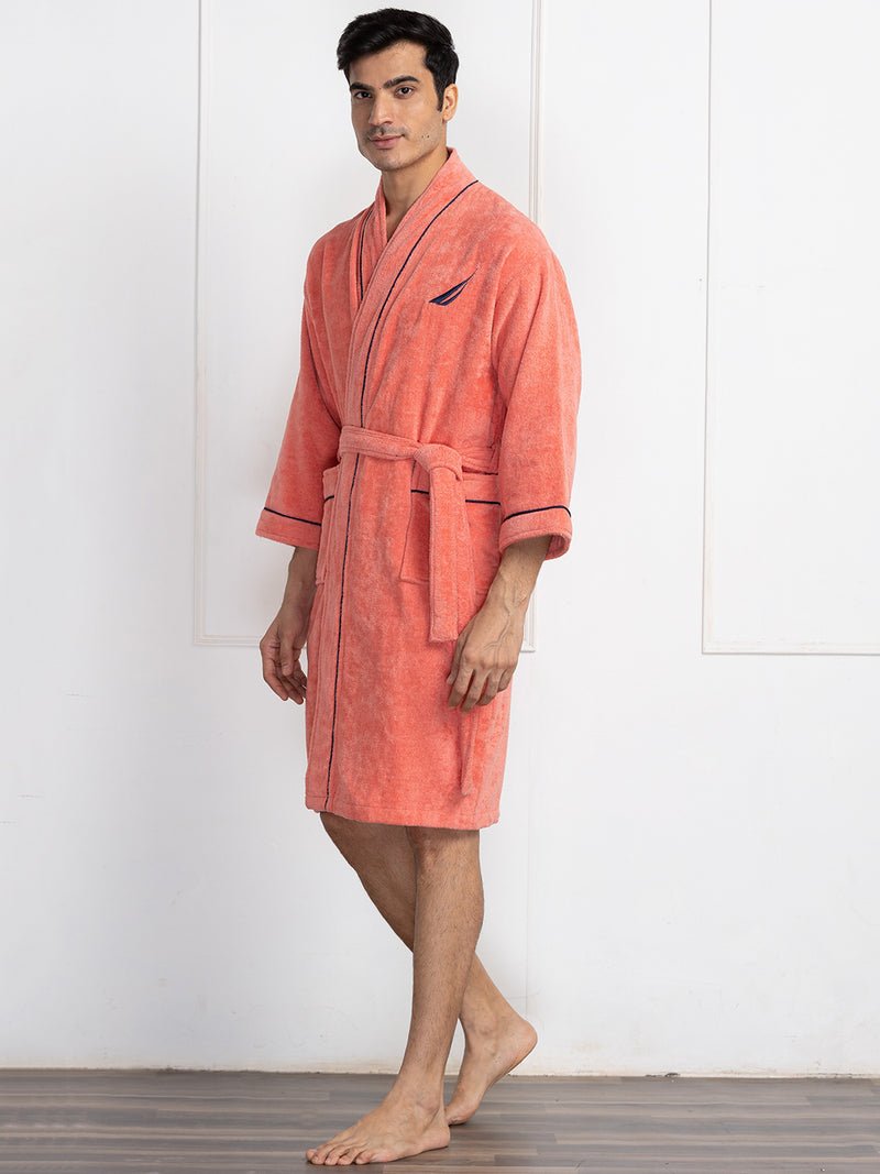 Luxurious Ultra Soft Bath Robe <small> (solid-coral/dark grey)</small>