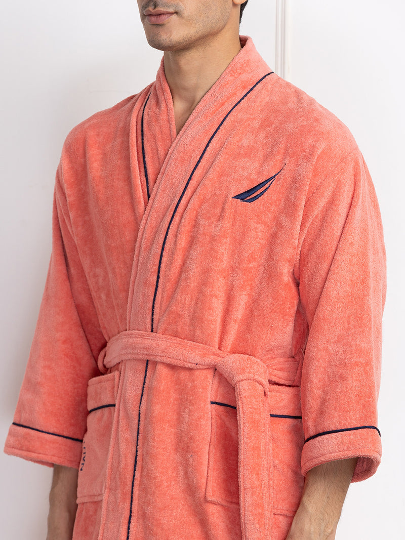 Luxurious Ultra Soft Bath Robe <small> (solid-coral/dark grey)</small>