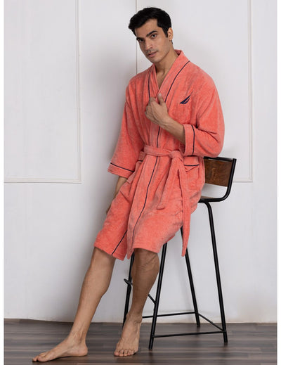 Luxurious Ultra Soft Bath Robe <small> (solid-navy/coral)</small>