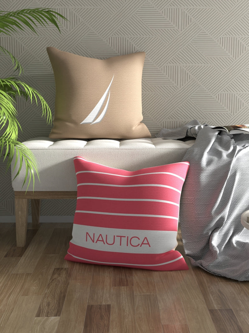 Premium Cotton Printed Cushion Covers <small> (stripe-natural/coral)</small>