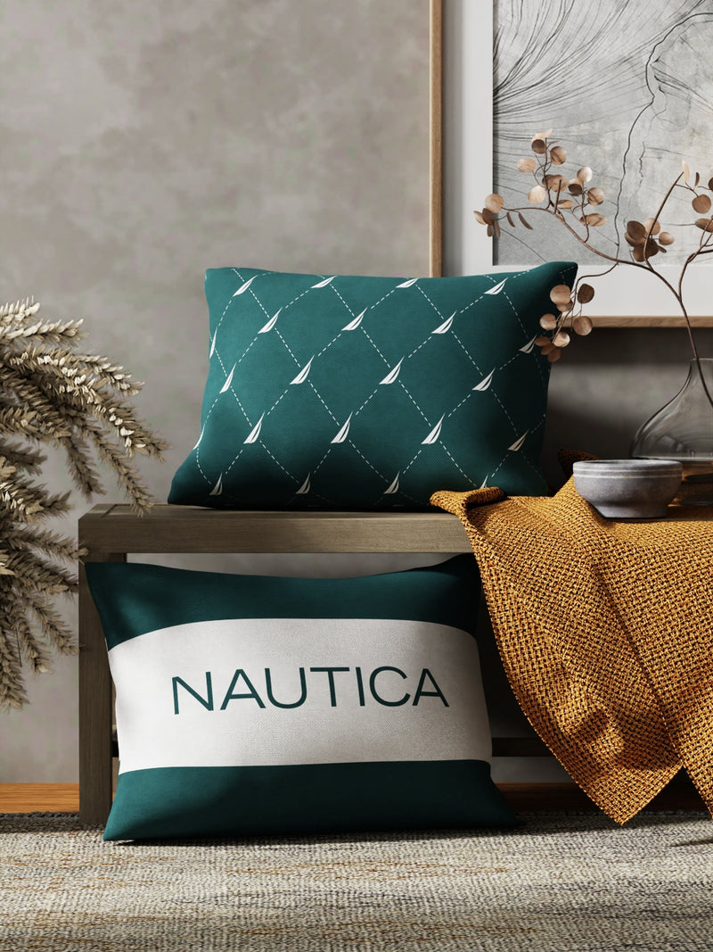 NAUTICA Premium Cotton Printed Cushion Covers -2pc 12 X18 set (logo stripe)  stripe-forestgreen – Bianca Home