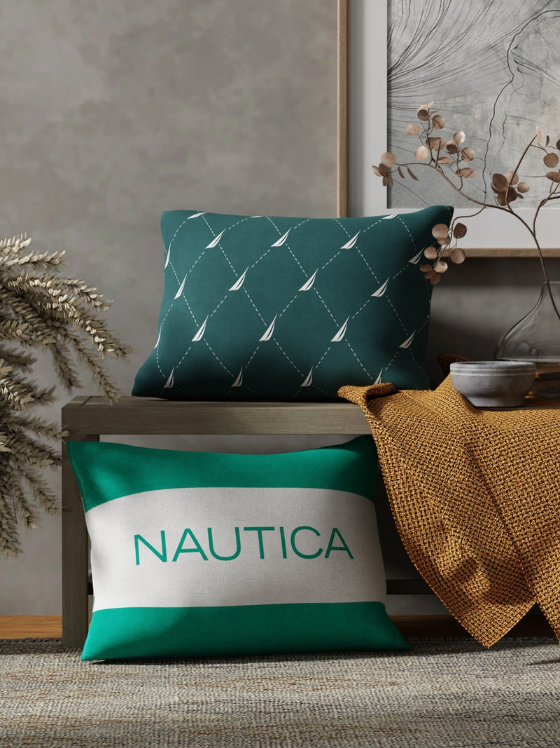 Premium Cotton Printed Cushion Covers <small> (stripe-forestgreen/mint)</small>