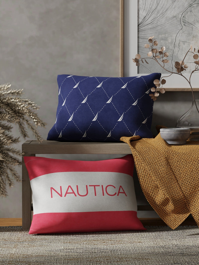 Premium Cotton Printed Cushion Covers <small> (stripe-navy/coral)</small>