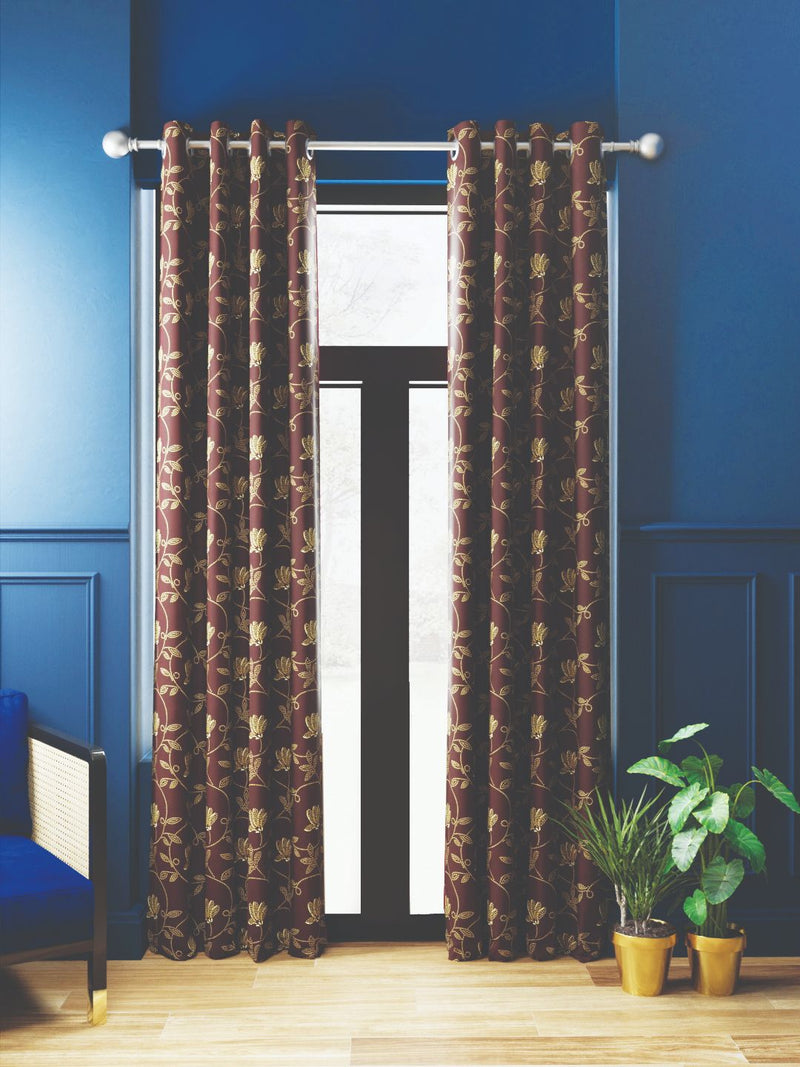 100% Blackout Thermal Insulated Noise Reducing Eyelet Curtain <small> (floral-brown)</small>