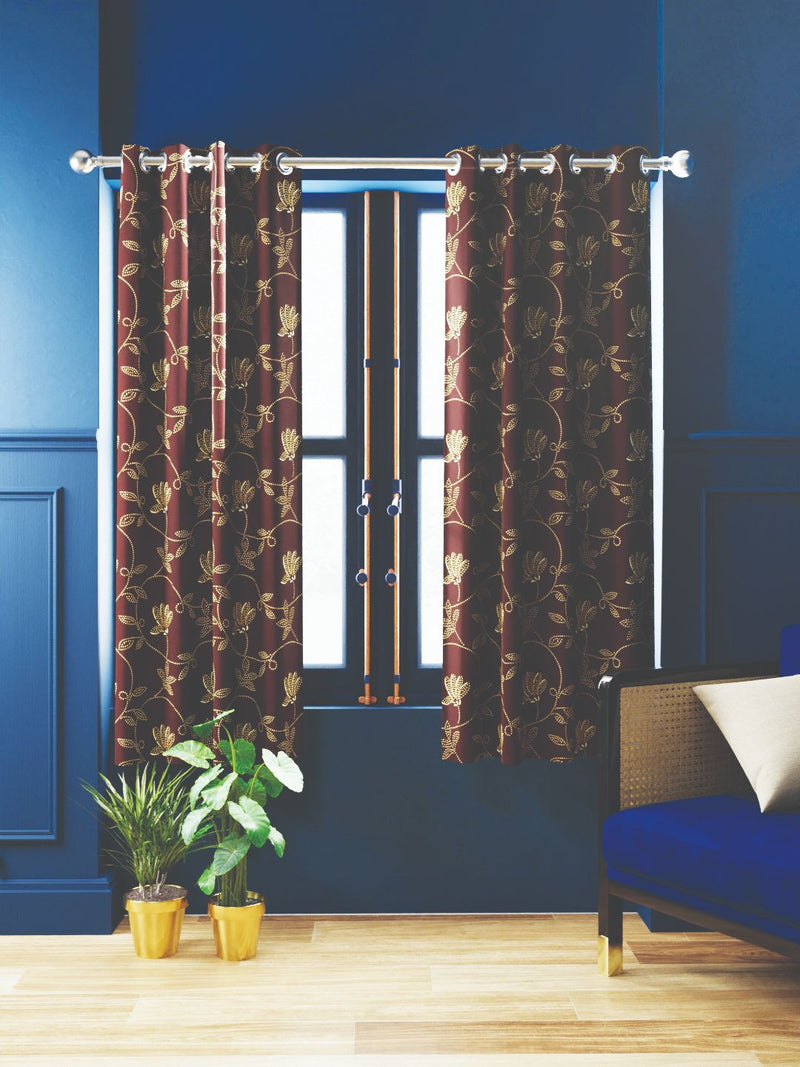 100% Blackout Thermal Insulated Noise Reducing Eyelet Curtain <small> (floral-brown)</small>