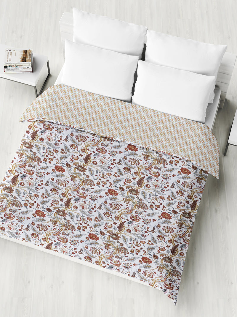Extremely Soft 100% Muslin Cotton Dohar With Pure Cotton Flannel Filling <small> (floral-brick/multi)</small>