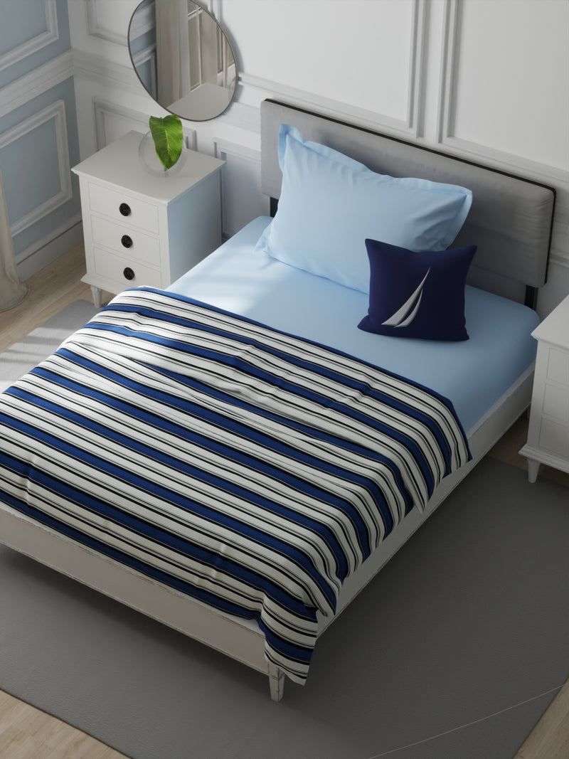 Super Soft 100% Cotton Blanket With Pure Cotton Flannel Filling <small> (stripe-white/blue)</small>