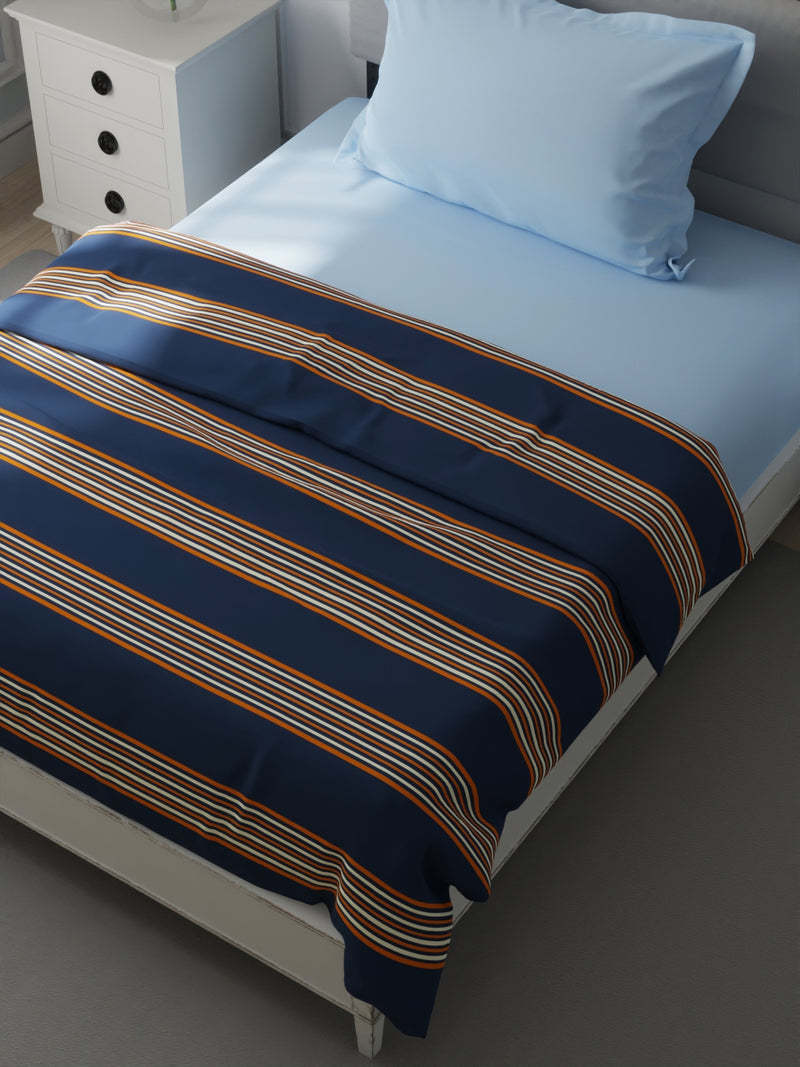 Super Soft 100% Cotton Blanket With Pure Cotton Flannel Filling <small> (stripe-blue/brown)</small>