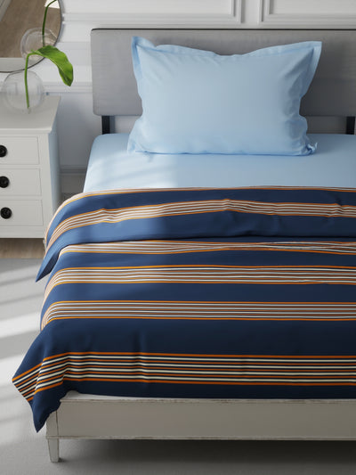 Super Soft 100% Cotton Blanket With Pure Cotton Flannel Filling <small> (stripe-blue/brown)</small>