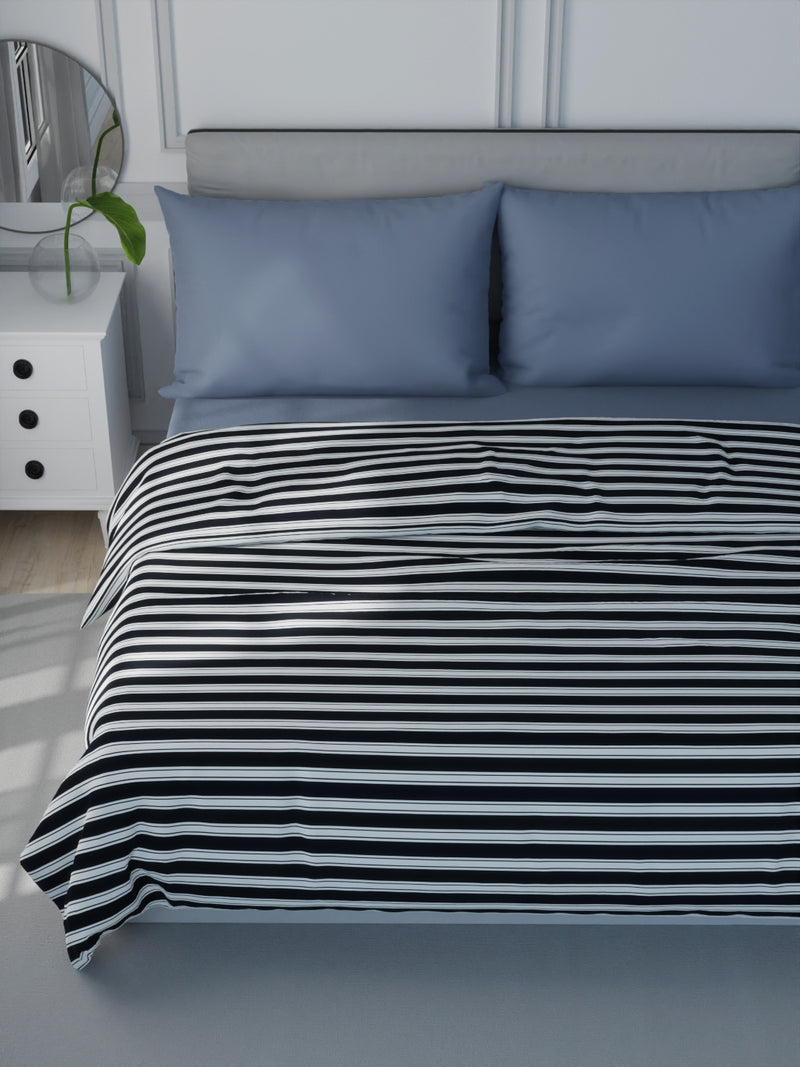 Super Soft 100% Cotton Blanket With Pure Cotton Flannel Filling <small> (stripe-black/wht)</small>